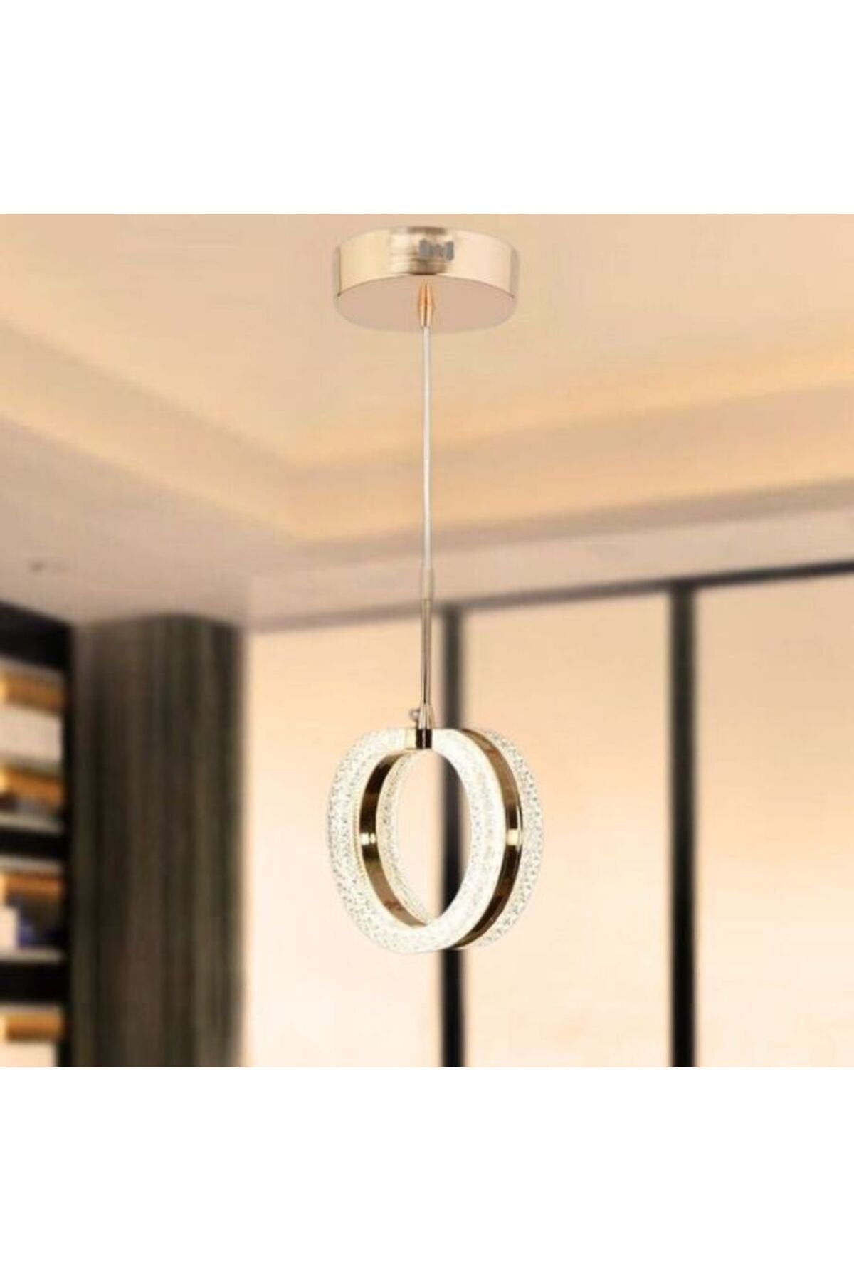 3 Renk Krom Kasa Yüzük 4 Taşlı Led Avize Tekli Modern Ledli Avize