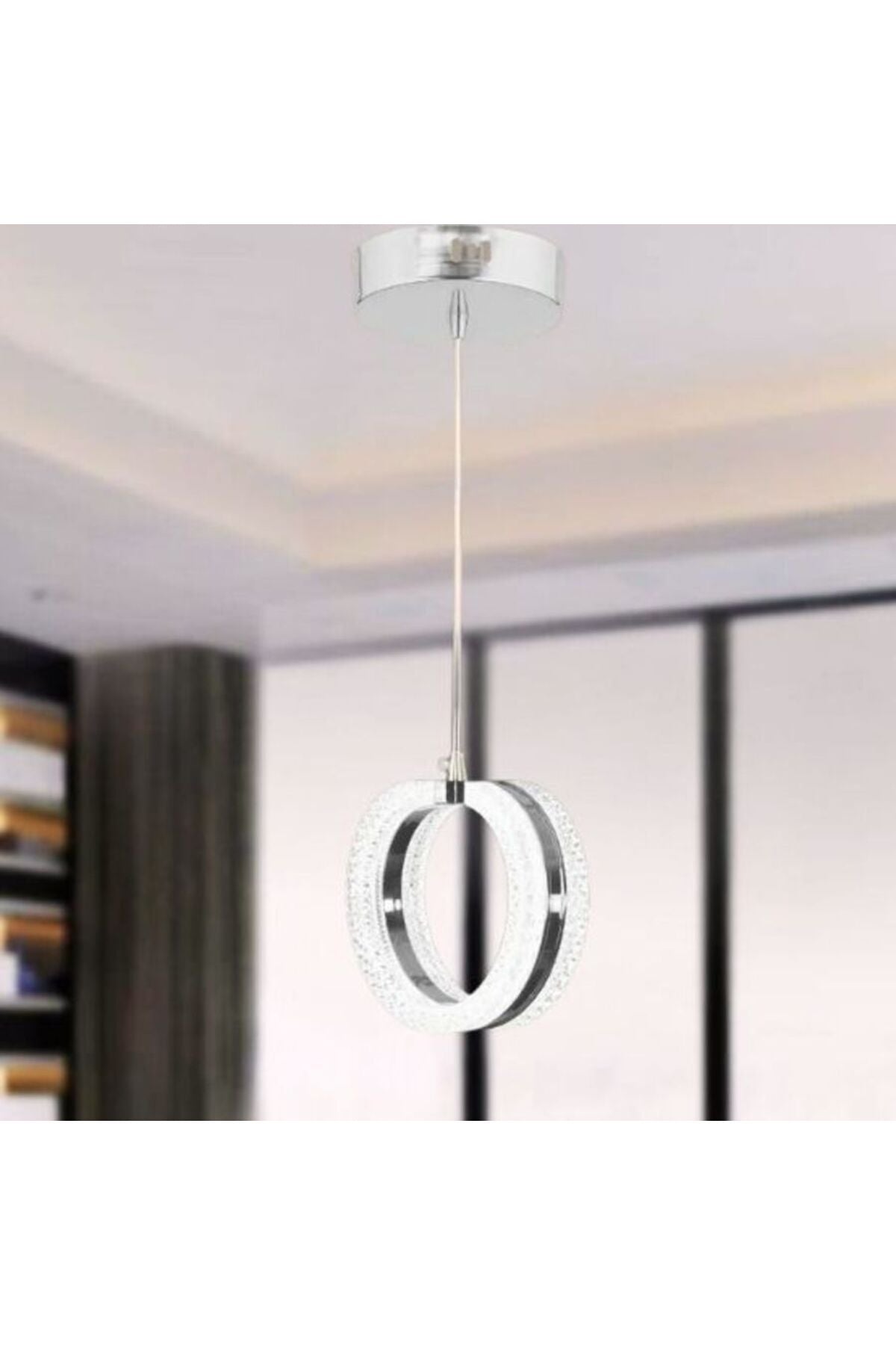 3 Renk Krom Kasa Yüzük 4 Taşlı Led Avize Tekli Modern Ledli Avize