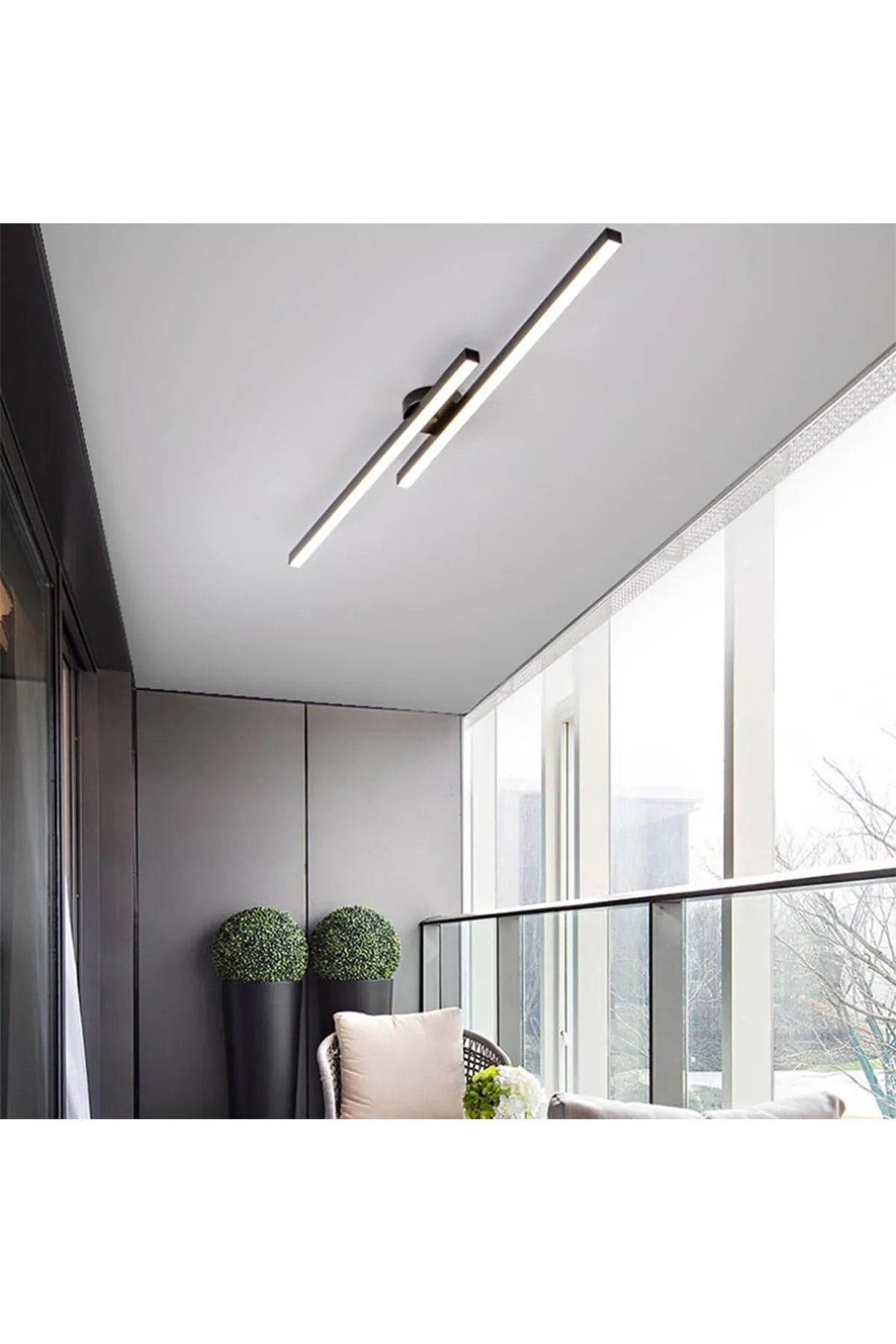 Modern Tavan Aydınlatması Çubuk Led Siyah Günışığı Lineer Avize Armatür 50 Cm Çubuk Uzunluğu