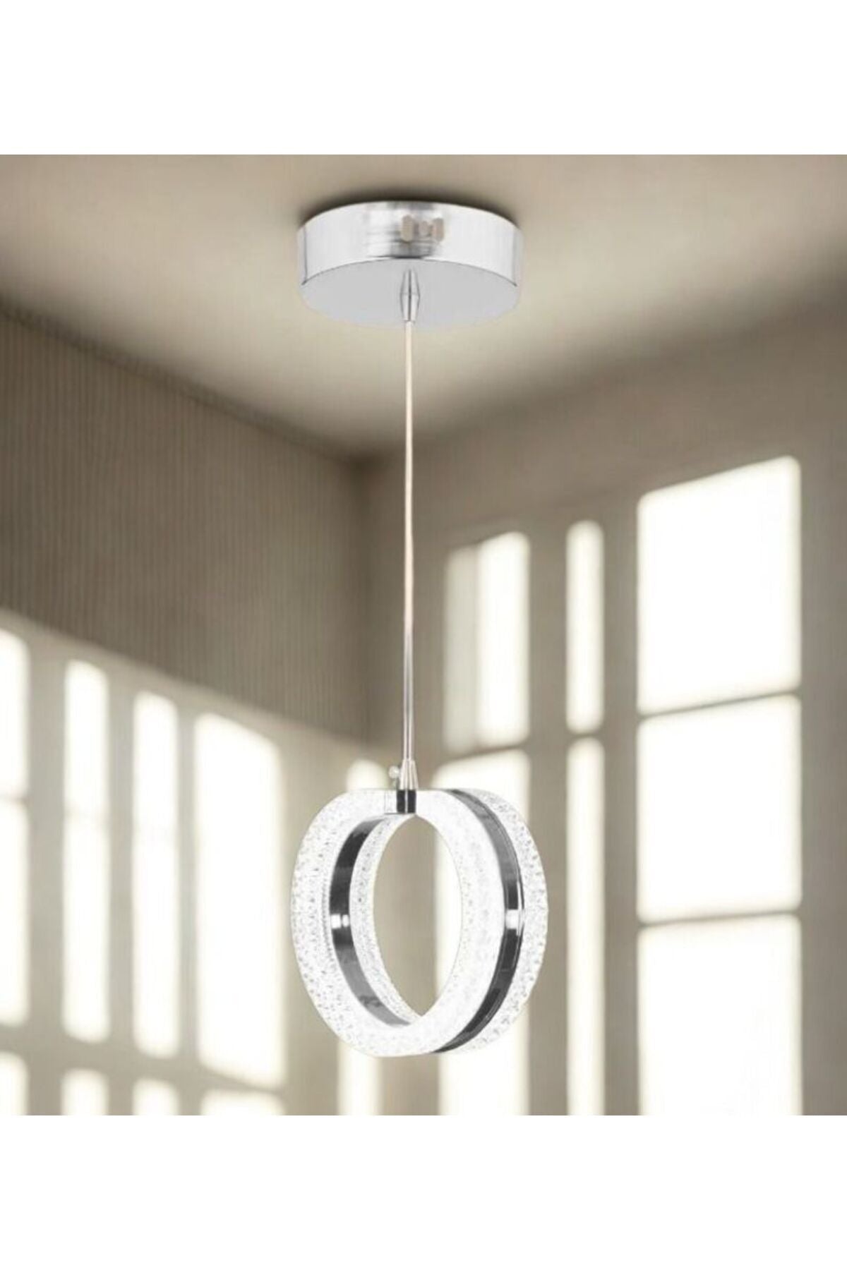 3 Renk Krom Kasa Yüzük 4 Taşlı Led Avize Tekli Modern Ledli Avize