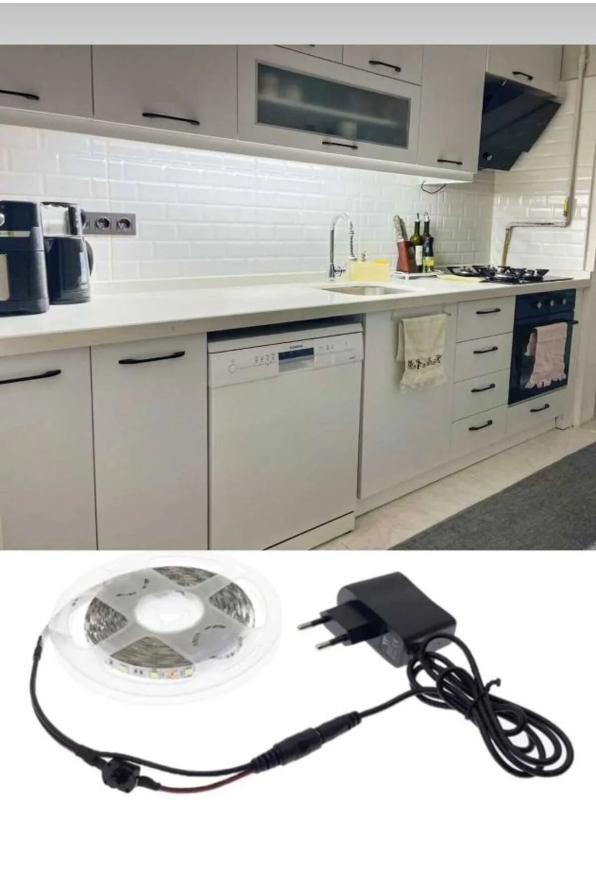 Mutfak dolabı tezgah üstü Tam set 5 metre Beyaz Led