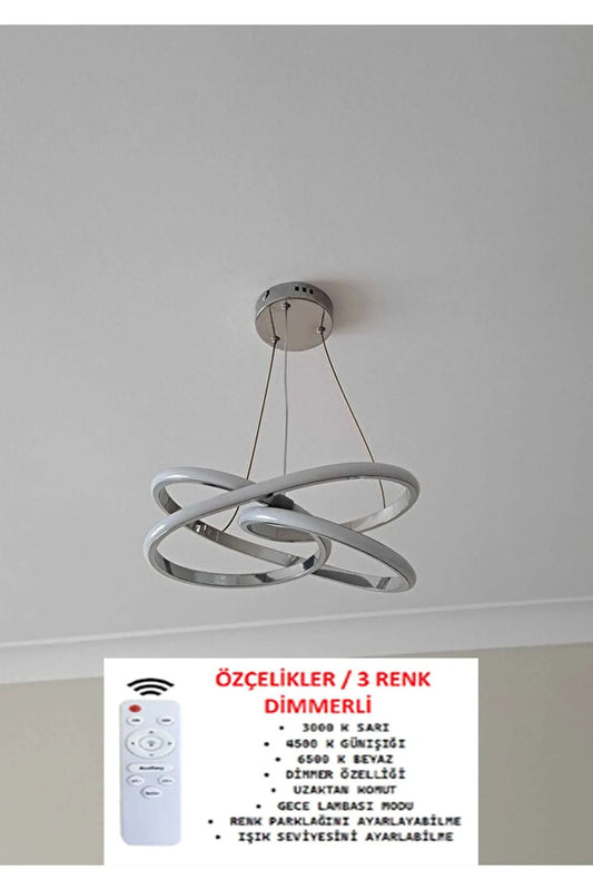 Kumandalı 3 Renk Işıklı Lüks Led Avize Krom Gövde Yüksek Lümen Salon Oda Yatak Odası Mutfak  Antre