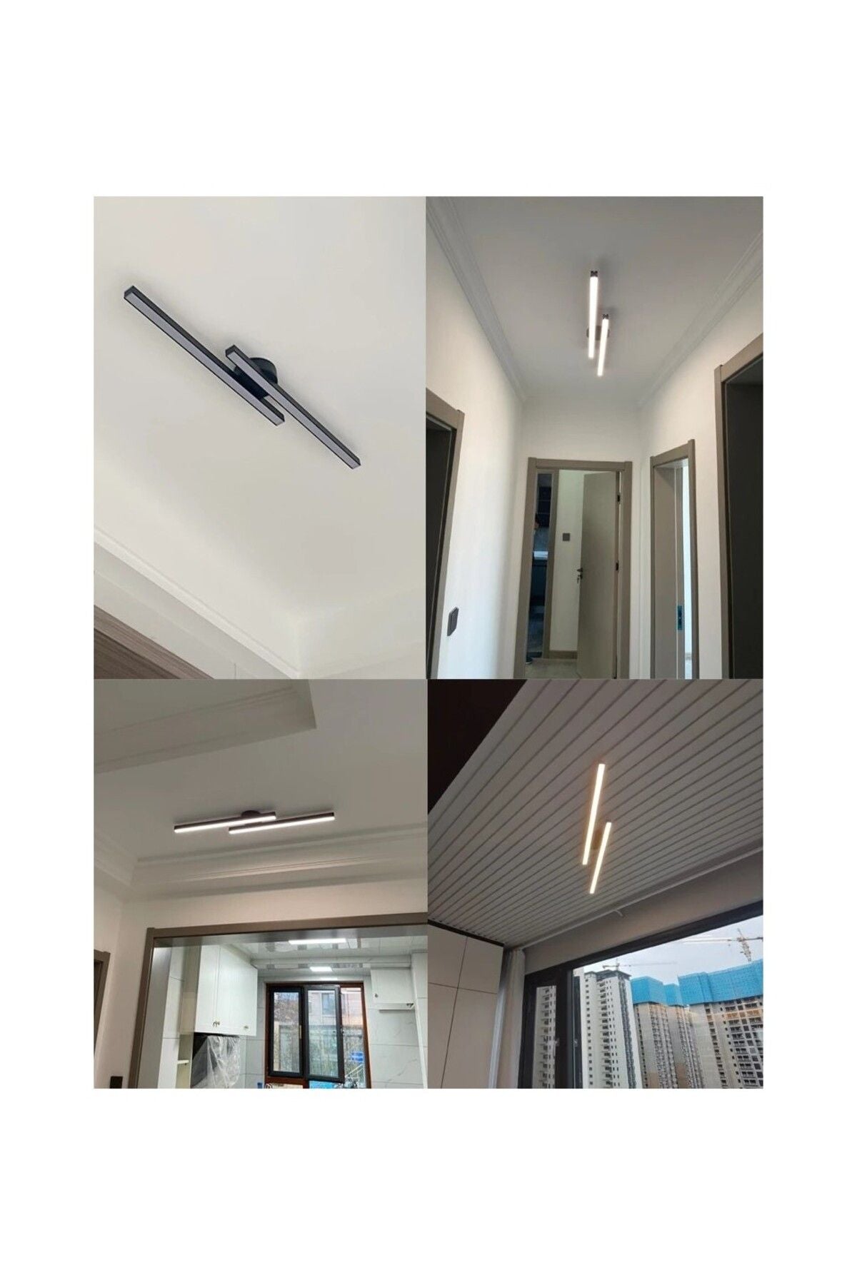 Modern Tavan Koridor Aydınlatması Çubuk Led Siyah Günışığı Lineer Avize Armatür Ikili 30 Cm