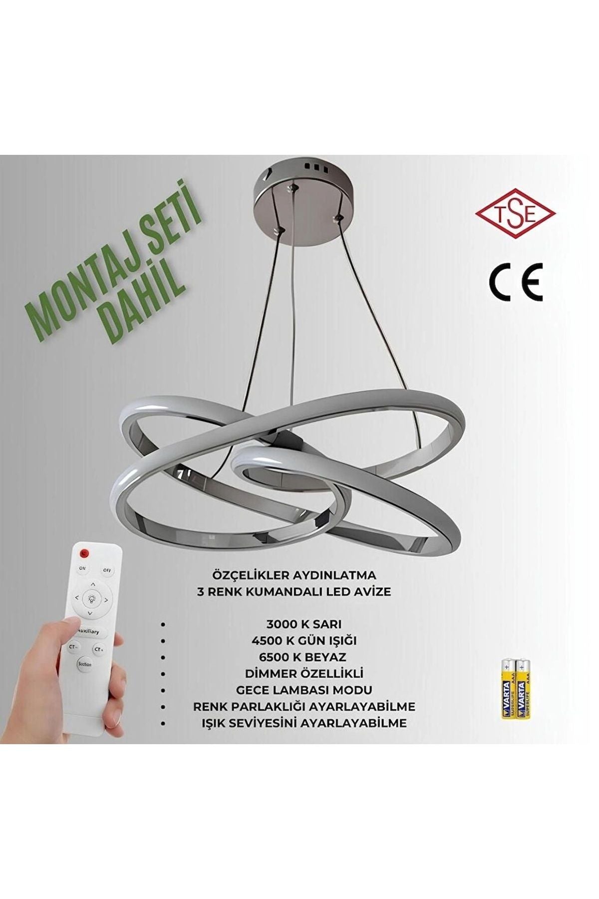 Kumandalı 3 Renk Işıklı Lüks Led Avize Krom Gövde Yüksek Lümen Salon Oda Yatak Odası Mutfak Antre A