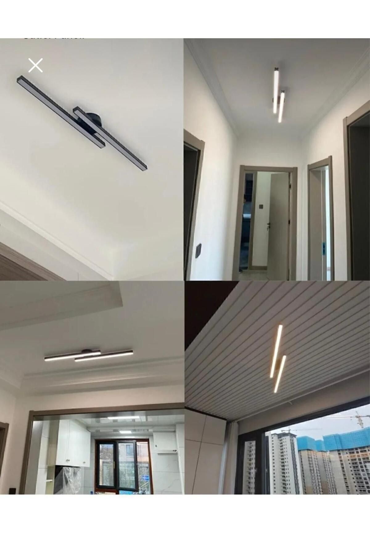 Modern Tavan Koridor Aydınlatması Çubuk Led Siyah Günışığı Lineer Avize Armatür İkili Çubuk